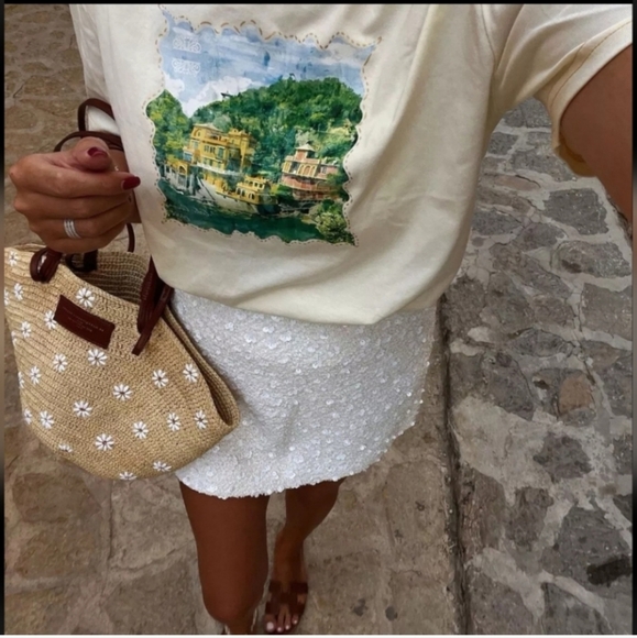 Zara SEQUIN MINI SKIRT WHITE - Picture 6 of 10